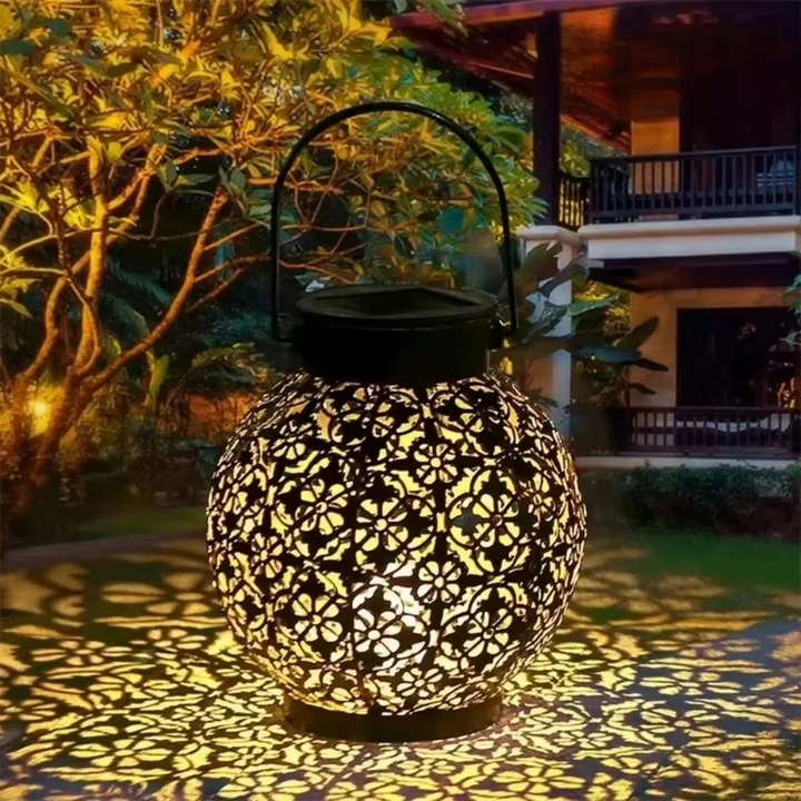 BowLift | Outdoor Solar LED Lantern Light with Hollow Wrought Iron Design for Garden and Yard Decoration