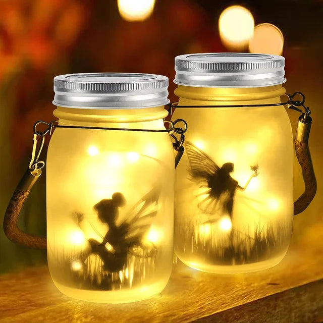 BowLift | Glass Fairy Lamp - Solar Mason Jar Lantern, IP65 Waterproof Outdoor Hanging Light