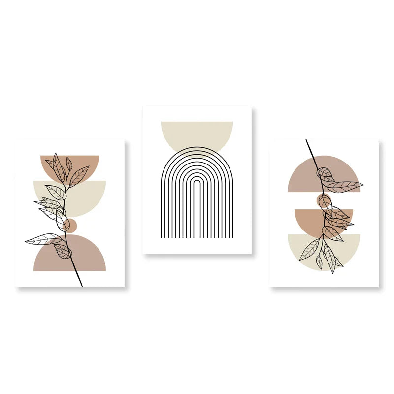 Set of 3Pcs Modern Abstract Bohemian Minimalist Geometric Wall Art Fine Art Canvas Prints Posters Pictures For Living Room Decor | Bowlift