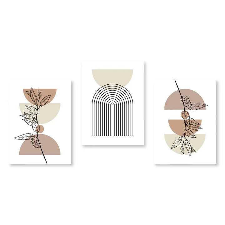 Set of 3Pcs Modern Abstract Bohemian Minimalist Geometric Wall Art Fine Art Canvas Prints Posters Pictures For Living Room Decor | Bowlift