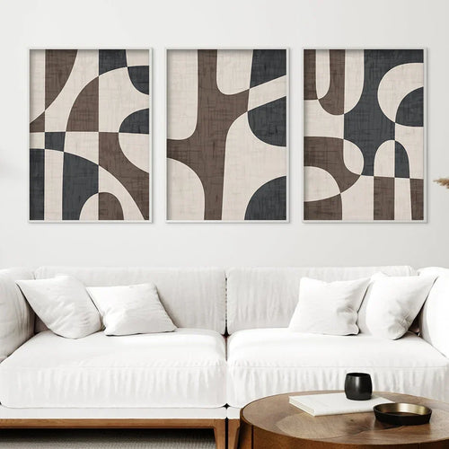 Modern Geometric Brown Beige Abstract Wall Art Fine Art Canvas Prints Pictures For Living Room Bedroom Contemporary Interior Decor | Bowlift