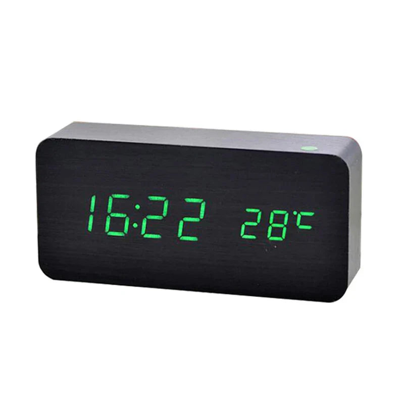 Digital LED wooden clock with temperature display, alarm function and modern design – Perfect for bedroom or office, energy-saving and stylish | Bowlift