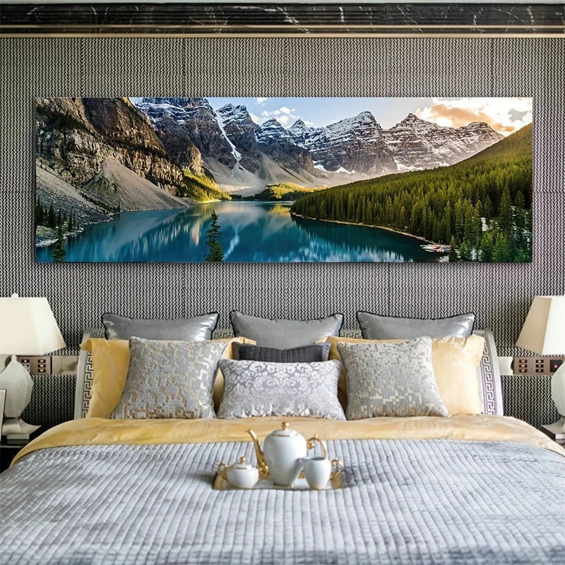 Mountain Lake Forest Wilderness Wall Art Large Format Canvas Prints Wide Format Landscape Picture For Above The Sofa Or Above The Bed | Bowlift