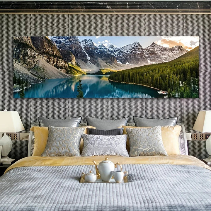 Mountain Lake Forest Wilderness Wall Art Large Format Canvas Prints Wide Format Landscape Picture For Above The Sofa Or Above The Bed | Bowlift