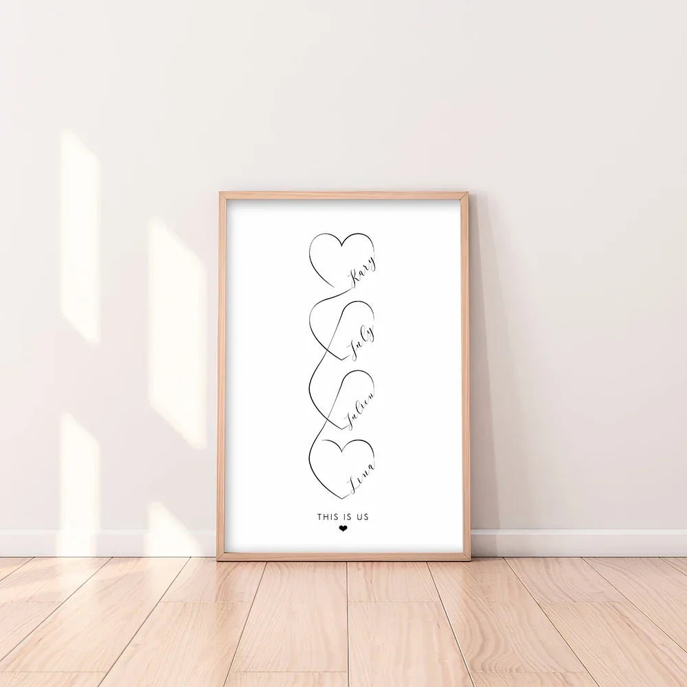 Personalized Love Heart Couples Names Poster Wall Art Black White Fine Art Canvas Prints Simple Pictures For Bedroom Living Room Wall Decor | Bowlift