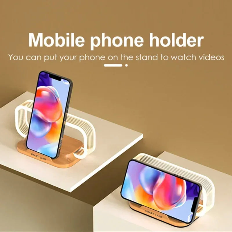 BowLift | LumiCharge Touch | LED Table Lamp with Wireless Charger | Dimmable & Touch Control | Qi Fast Charging Function | Wood Look