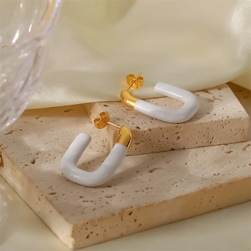 BowLift | Modern Gold Tips Geometric White Earrings