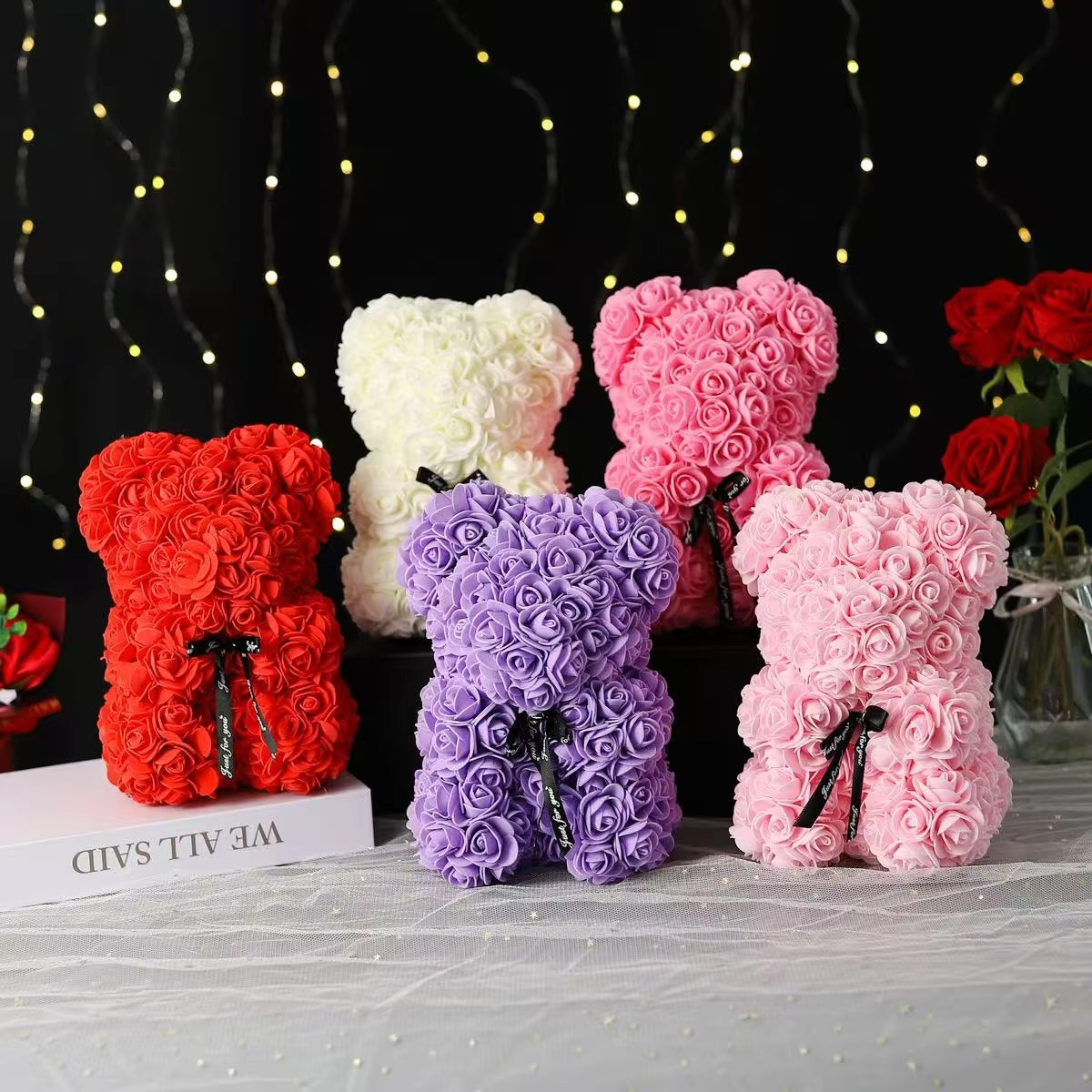 BowLift | 9.8in Artificial Rose Teddy Bear Gift with Display Box - Romantic Anniversary or Valentine's Day Decor