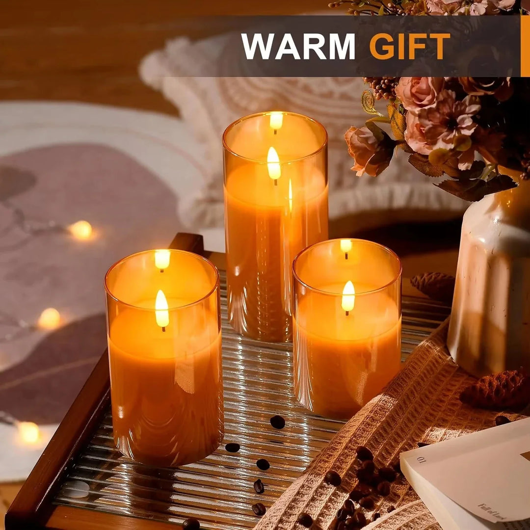 BowLift | Lumièrea | LED Candle Set with Glass | Flickering & Remote Control | Timer | Wedding & Christmas