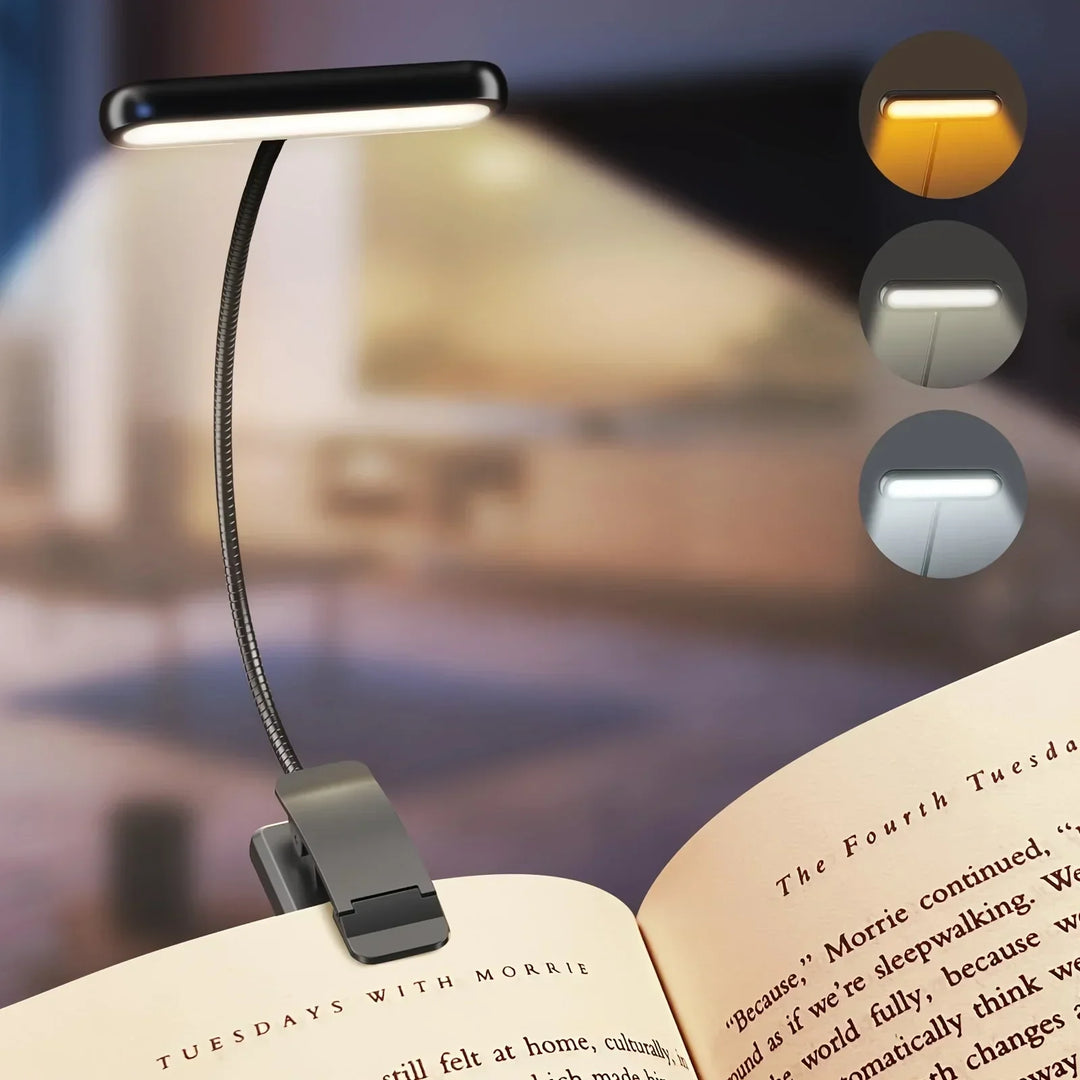 BowLift | Flexible Reading Lamp USB Rechargeable with Dimmable Light Colors and Clip