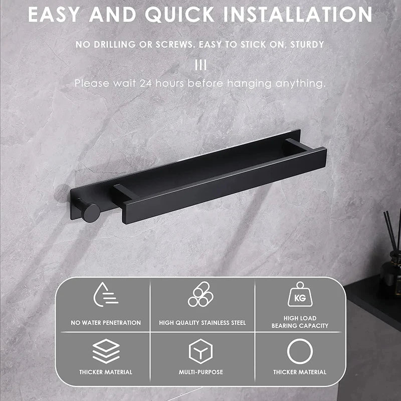 BowLift | Modern Self-Adhesive Towel Rack - in Silver and Black