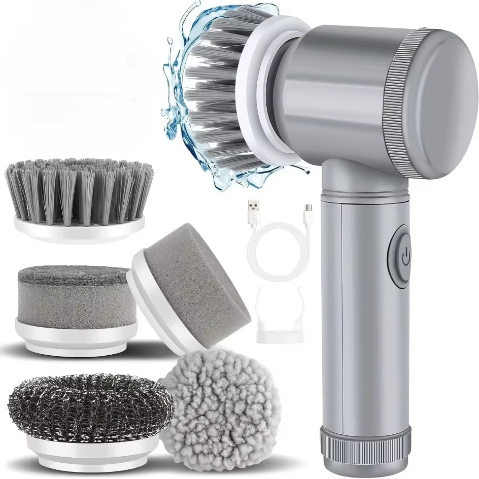 BowLift | Electric Spin Scrubber with 5 Replaceable Brush Heads, Powerful Cordless Bathroom Cleaning Brush