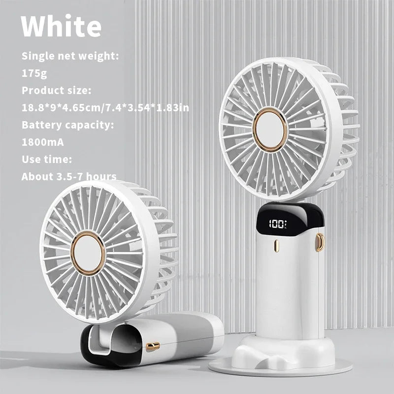 USB Handheld Mini Fan Foldable Portable Neck Hanging Fans 5 Speed USB Rechargeable Fan with Phone Stand and Display Screen | Bowlift