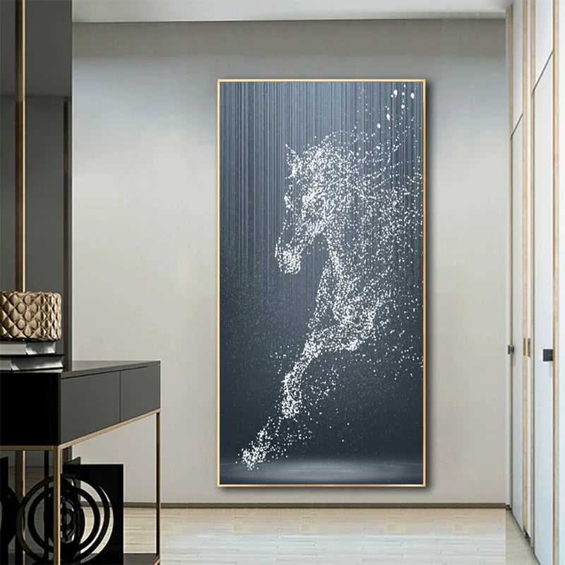 Minimalist Abstract Light Splash Horse Wall Art Fine Art Canvas Prints Equestrian Pictures For Modern Living Room Entranceway Foyer Art Decor | Bowlift