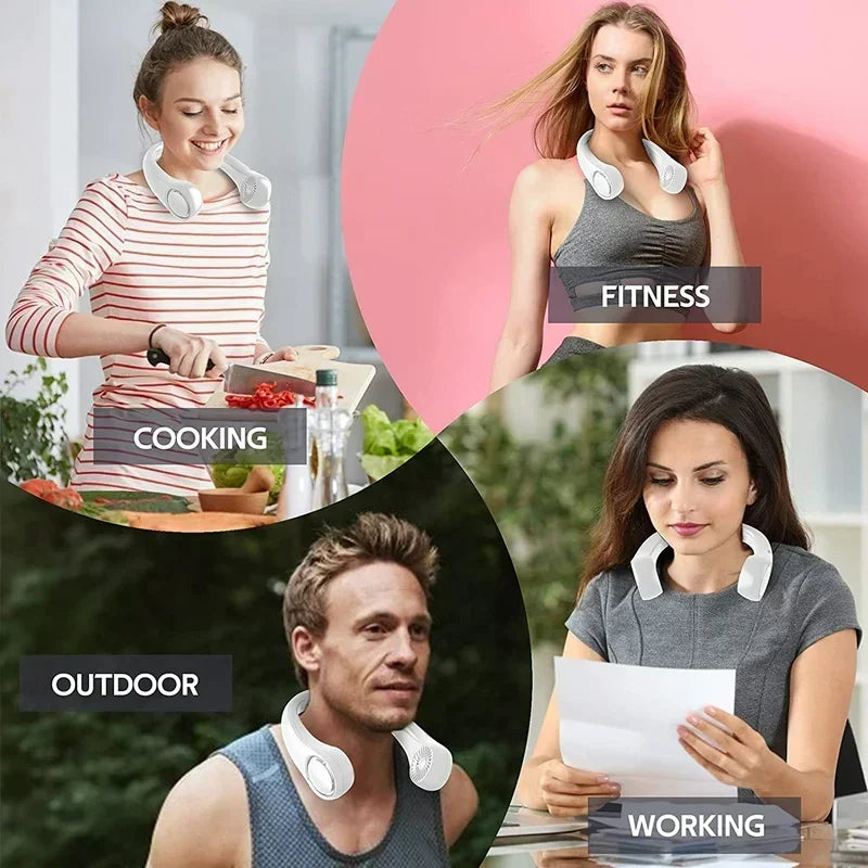Portable Mini Neck Hanging Fan - Air-Cooled, Wearable USB Fan for Outdoor Sports, Running, Travel, Blade-Free Design | Bowlift