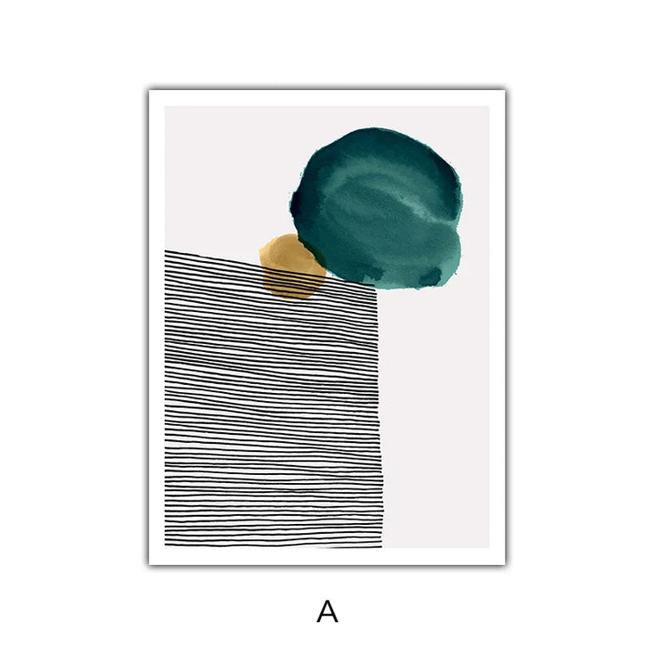 Green Yellow Black Abstract Shape & Line Minimalist Nordic Wall Art Fine Art Canvas Prints Pictures For Living Room Home Office Decor | Bowlift