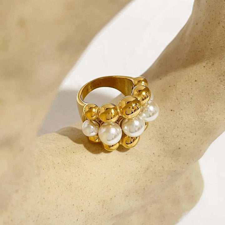 BowLift | 18k Chunky Gold Accented Pearl Bead Ring