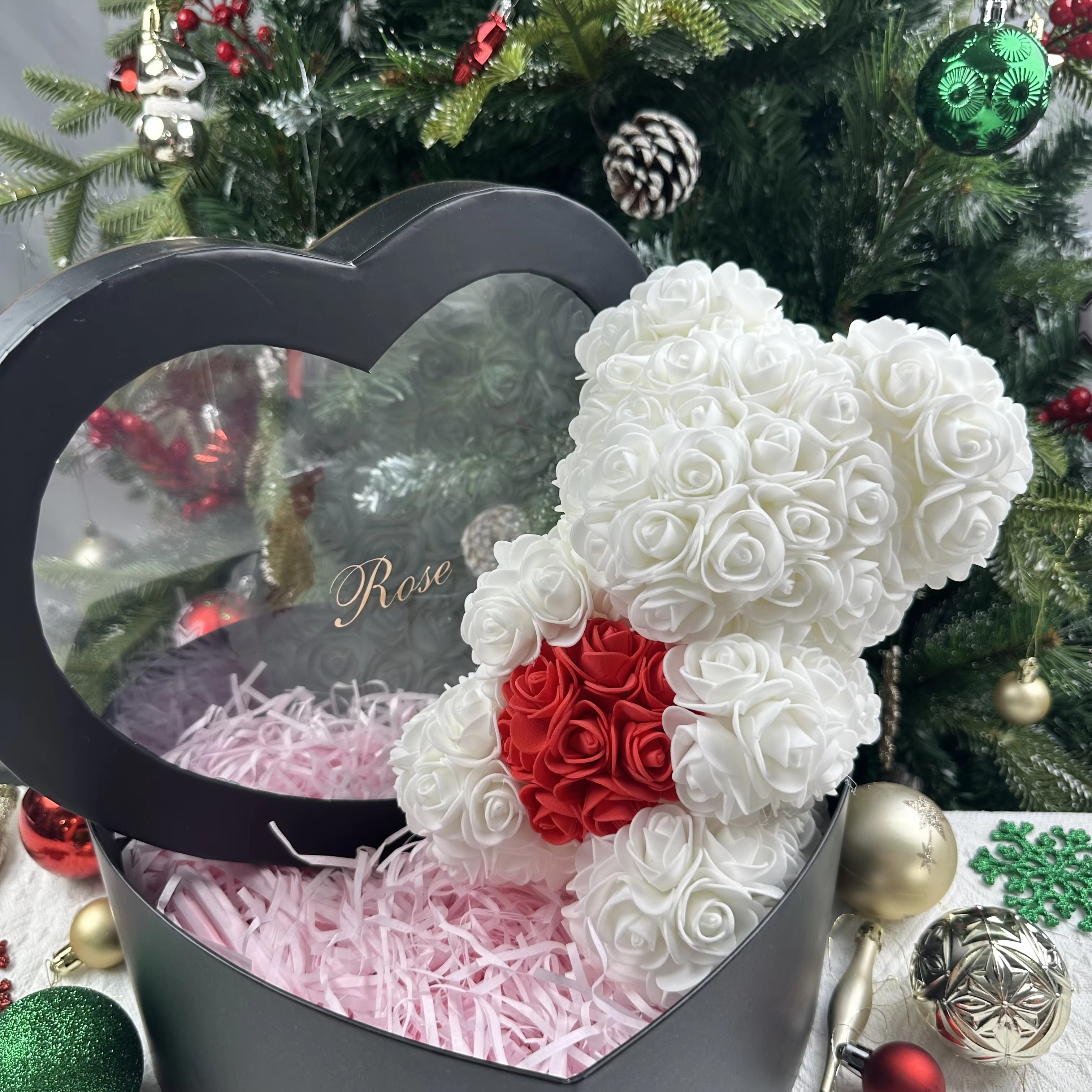 BowLift | 9.8in Artificial Rose Teddy Bear Gift with Display Box - Romantic Anniversary or Valentine's Day Decor