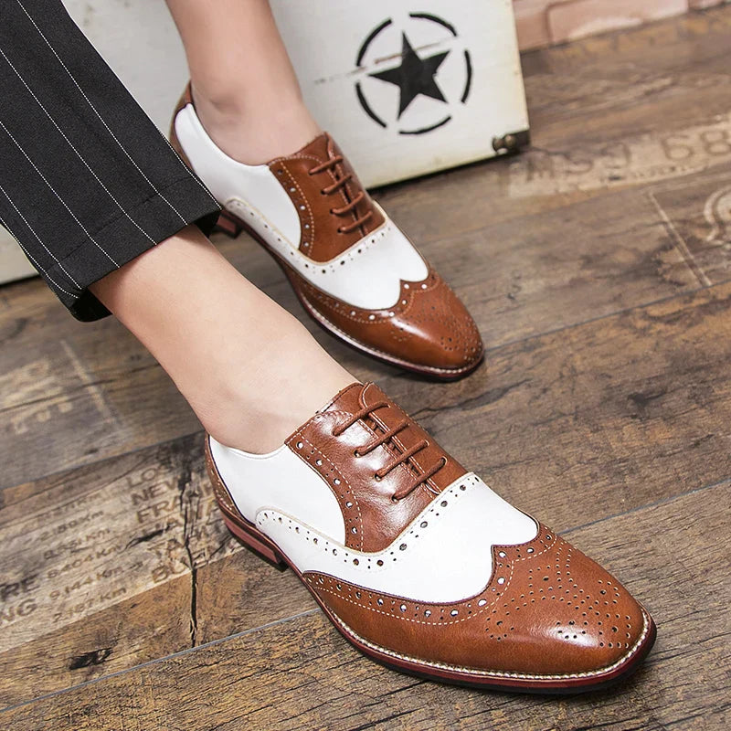 BowLift | Men's Luxury Shoes Brogue Lace-up Casual British Style Contrast Color Oxford Office