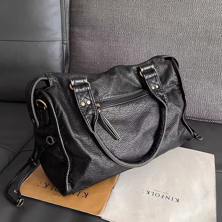 NoirClass - Elegant Black Leather Handbag Bowlift