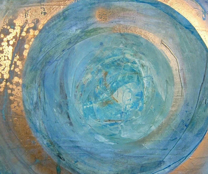 Blue Golden Swirl Circle Wall Art Fine Art Canvas Prints Square Format Abstract Pictures For Living Room Bedroom Home Office Art Decor | Bowlift