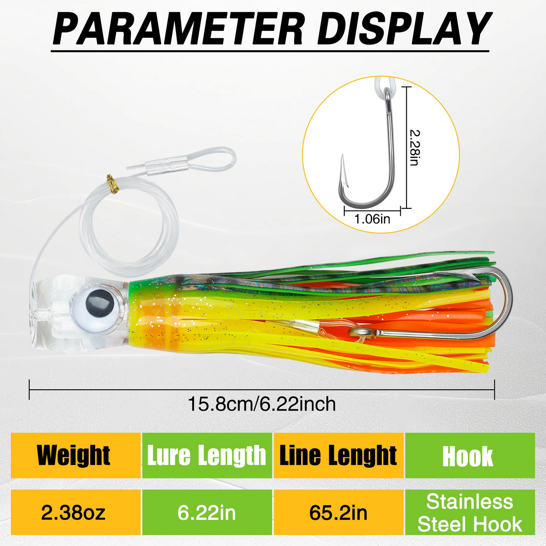 BowLift | 5pcs Rigged Trolling Skirt Tuna Lures for Mahi, Marlin, Shark, and Wahoo – Big Game Saltwater Fishing Lures