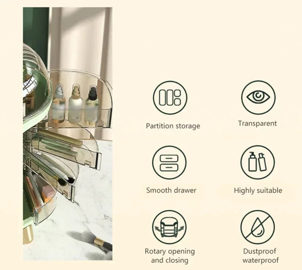 BowLift | Luxury Transparent Makeup Organizer with Sliding Doors and Drawers