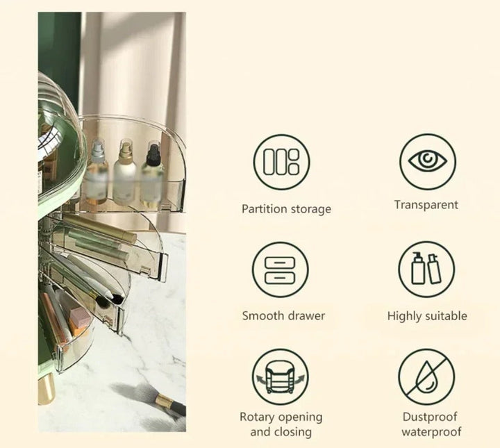 BowLift | Luxury Transparent Makeup Organizer with Sliding Doors and Drawers