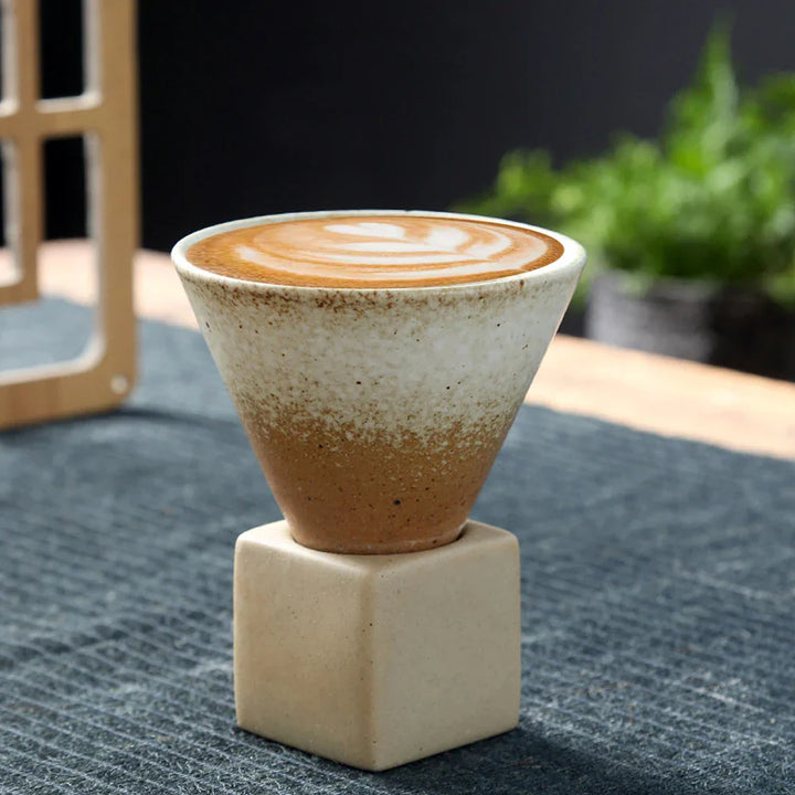 BowLift | Japanese coffee cup with saucer, 1 piece, retro ceramic tea cup, mug, latte, espresso, pull0, flower cappuccino, new ceramic cup, 100 ml/3.5 oz