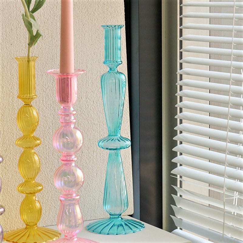 Ribbed Glass Candleholders - Pastel | Bowlift
