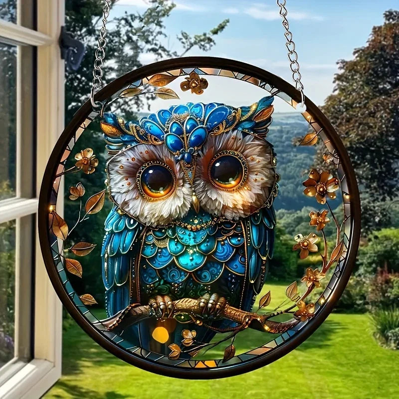 BowLift | Acrylic Sun Catcher LumoOwl | 15 cm Round | Owl Decor | Window & Wall Pendant | Gift Idea