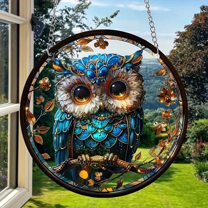 BowLift | Acrylic Sun Catcher LumoOwl | 15 cm Round | Owl Decor | Window & Wall Pendant | Gift Idea