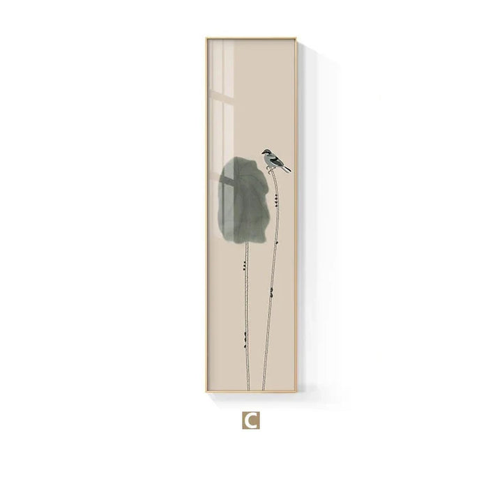 Minimalist Floral Birds & Butterfly Wall Art Fine Art Canvas Prints Tall Vertical Format Pictures For Foyer Lobby Reception Room Art Decor | Bowlift
