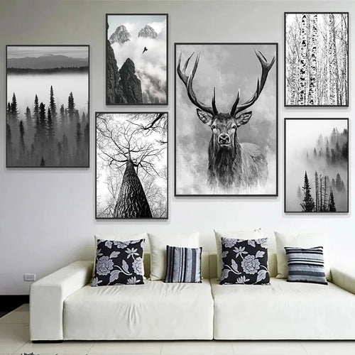 Northern Wilderness Eagle Deer Landscape Wall Art Fine Art Canvas Prints Pictures For Living Room Dining Room Nordic Home Decor | Bowlift