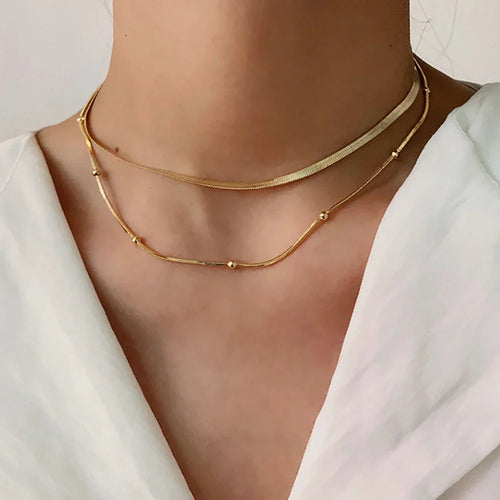 BowLift | 14k Herringbone & Satellite Chain Necklace Stack