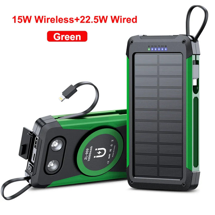 BowLift | Voltaris MagCharge Solar Powerbank 10000mAh | Magnetic Wireless Charging | 22.5W Fast Charging Function | With Cable & Flashlight | For iPhone, Samsung & Co.