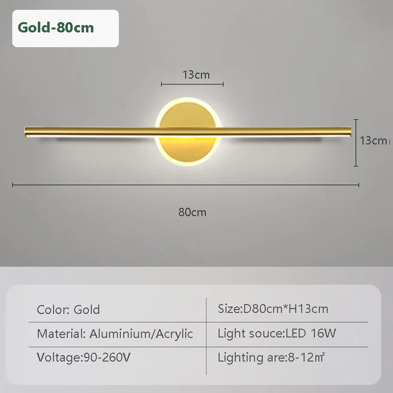 BowLift | LED Wall Light LineaLux | Black & Gold | 40/60/80 cm | Warm, Cold & Three-Color Light | Modern Mirror & Wall Lighting