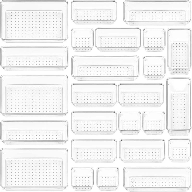 BowLift | Clearyx Organizer Set | 18-piece Transparent | Modular & Stackable | For Bathroom, Kitchen & Office