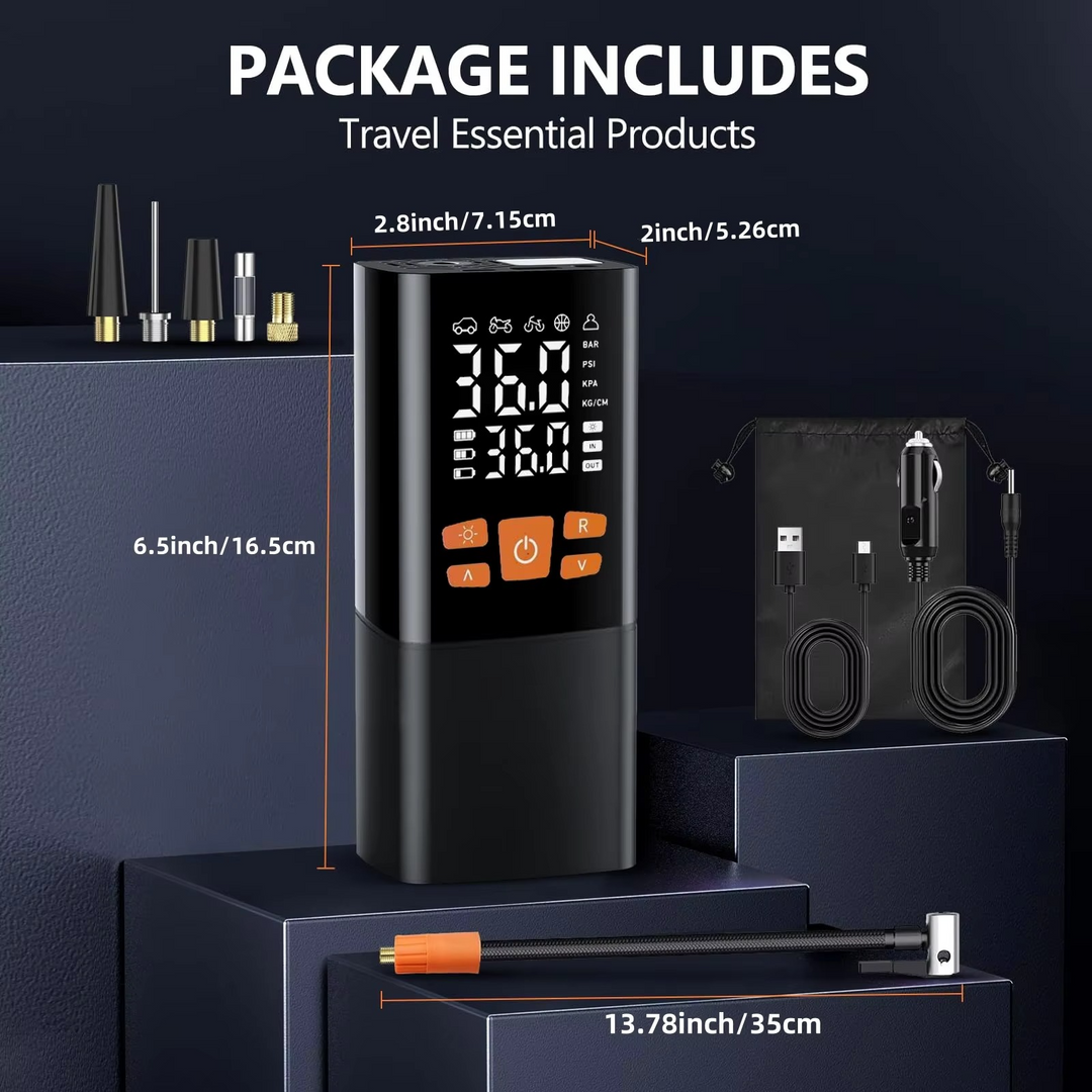BowLift | Portable Tire Inflator Air Compressor, 180 PSI Rechargeable Pump with 25000mAh Battery