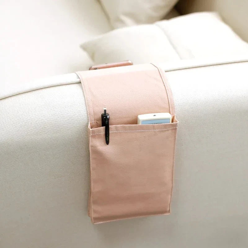 BowLift | Restivo Bed Organizer made of cotton linen | Hanging storage with pockets | For remote controls, books & accessories – approx. 30×20×10 cm