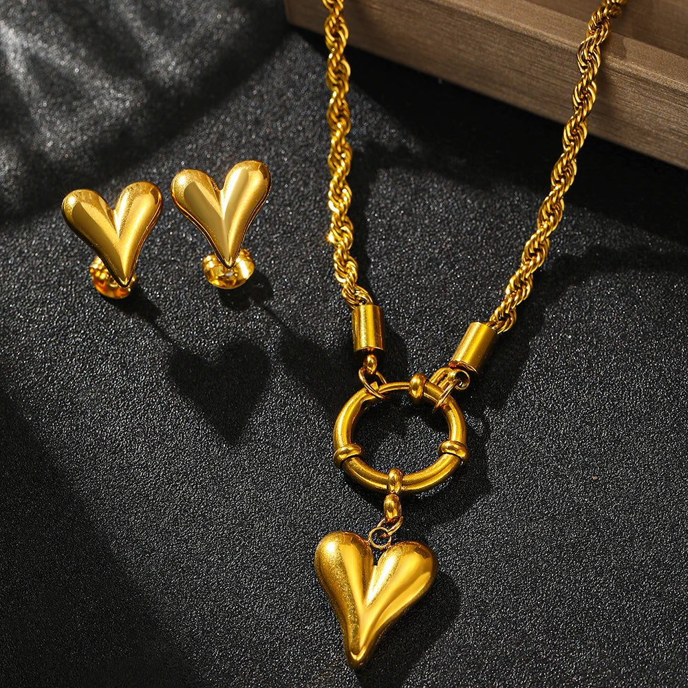 BowLift | Rope Chain Anchor Clasp Heart Necklace and Earring Set
