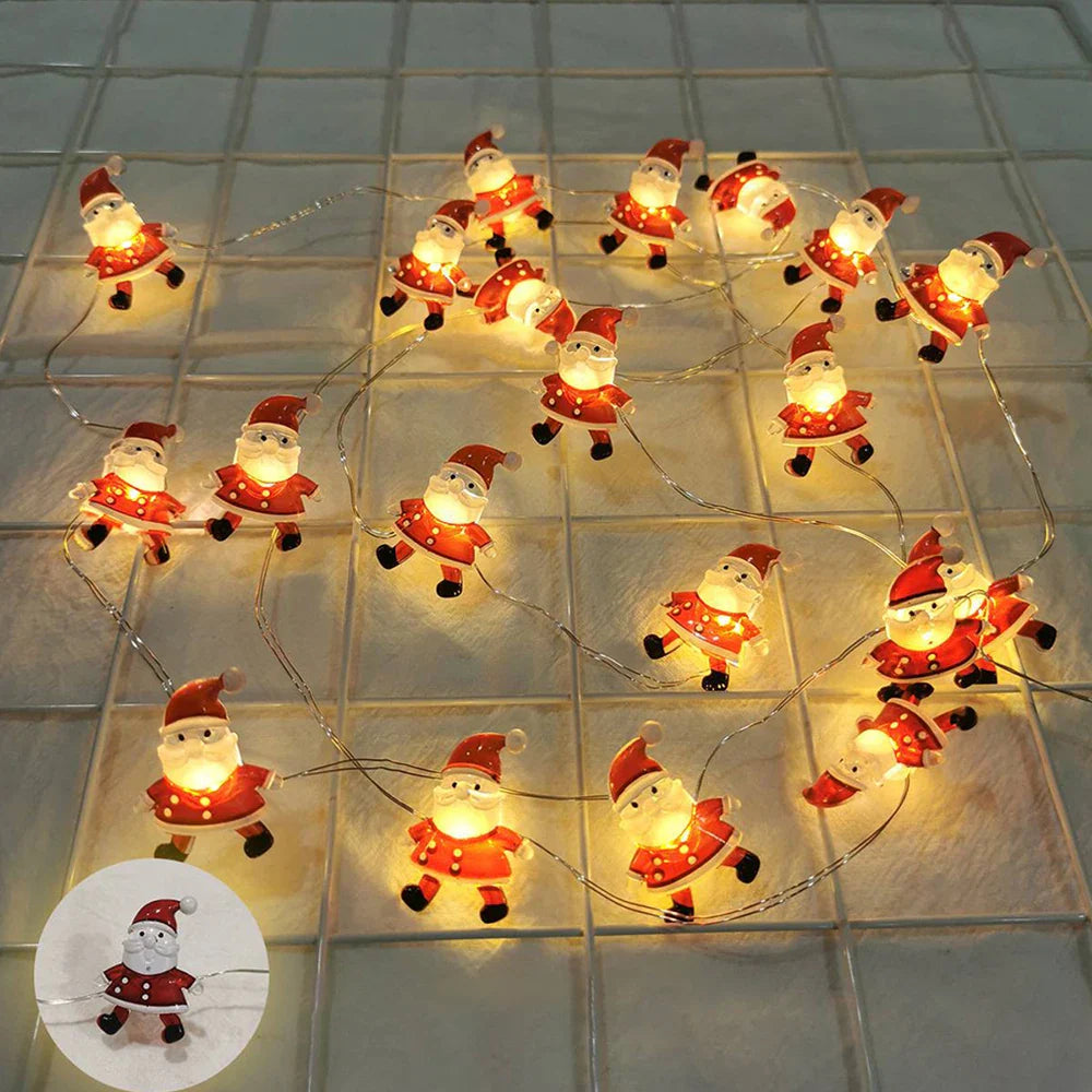 BowLift | Lumirelle | LED Fairy Lights Christmas | Santa & Snowman Motifs | Warm White Light | For Tree, Window & Table Decor