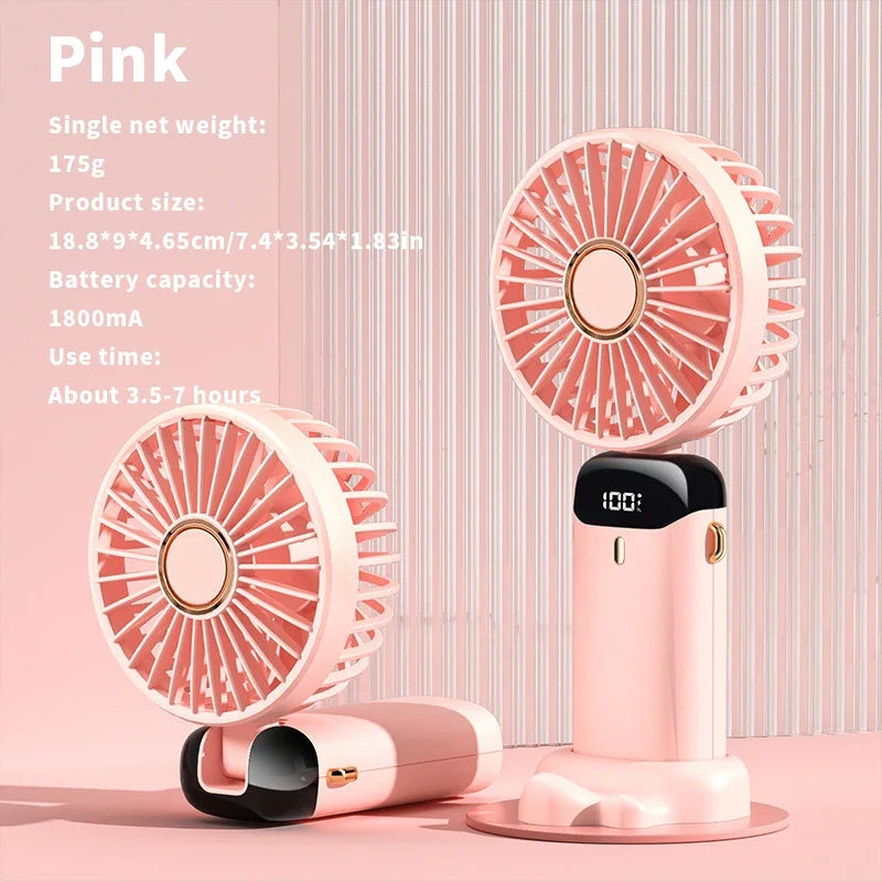 USB Handheld Mini Fan Foldable Portable Neck Hanging Fans 5 Speed USB Rechargeable Fan with Phone Stand and Display Screen | Bowlift