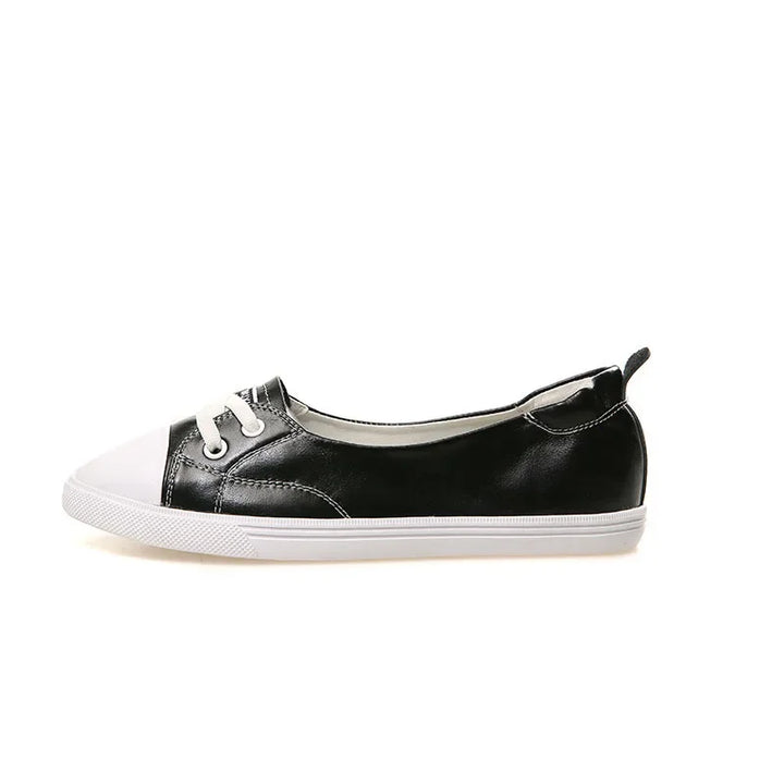 BowLift | 100% Genuine Leather Shoes Women Flat Casual Shoes Soft Cowhide White Flats