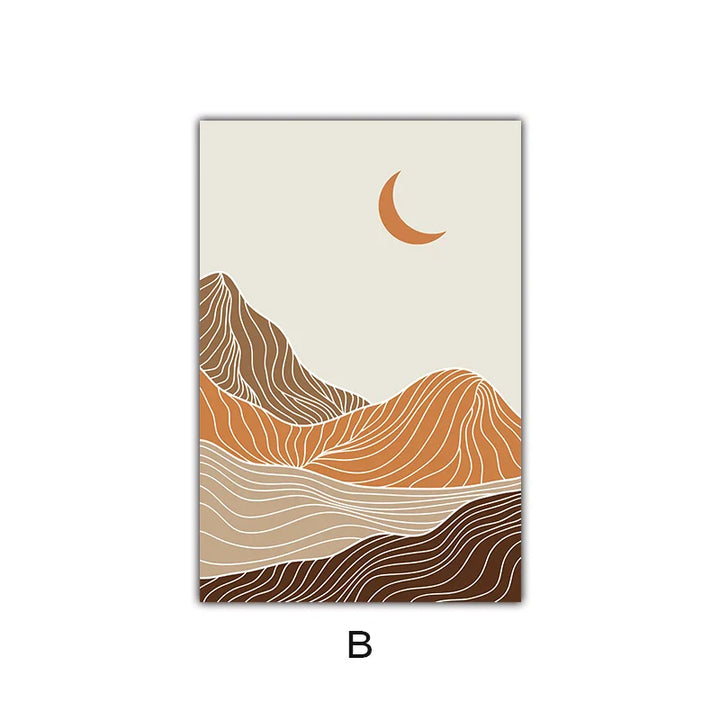 Abstract Geometric Taupe Terracotta Landscape Sun Moon Wall Art Fine Art Canvas Prints Pictures For Living Room Bedroom Art Decor | Bowlift