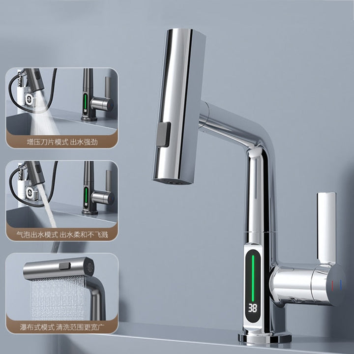 BowLift | Modern Sleek Waterfall Temperature Display Faucet