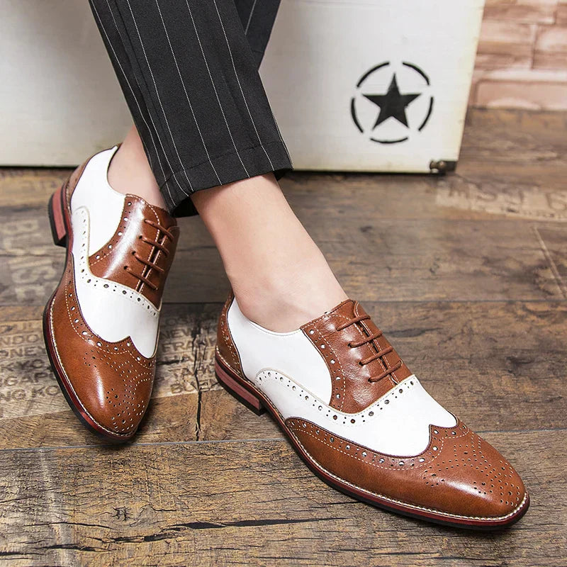 BowLift | Men's Luxury Shoes Brogue Lace-up Casual British Style Contrast Color Oxford Office
