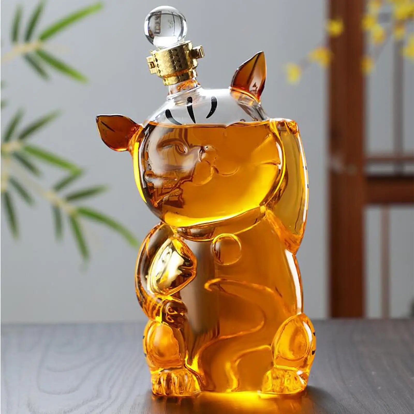 BowLift | Cat Shaped Glass Decanter Glass Holder with Stopper Bottle Drinkware Dispenser Carafe 1000ml for Dining Party Decoration Gift