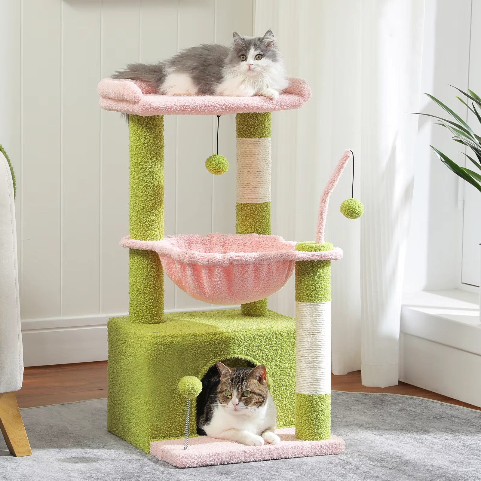 BowLift | Cactus Cat Tree Tower with Condo, Hammock, Scratching Post and Perch for Indoor Cats