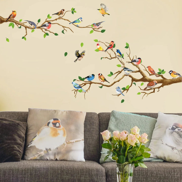 BowLift | Yunavi Wall Sticker Set Bird & Leaves in Vintage Style | 3D Effect | 4-piece | PVC | 25x35 cm per sheet